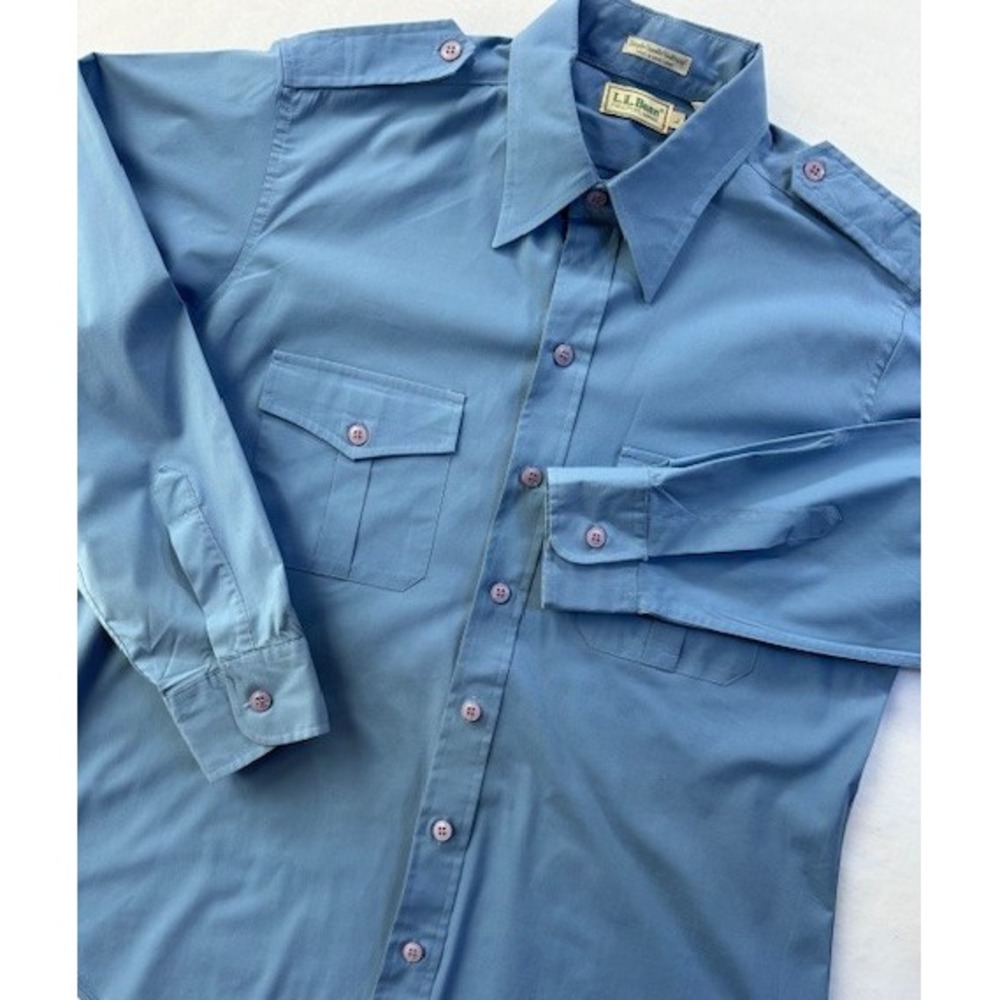 Vintage LL Bean Shirt Mens LARGE Blue Button Up Utility Work Officer Field 90s